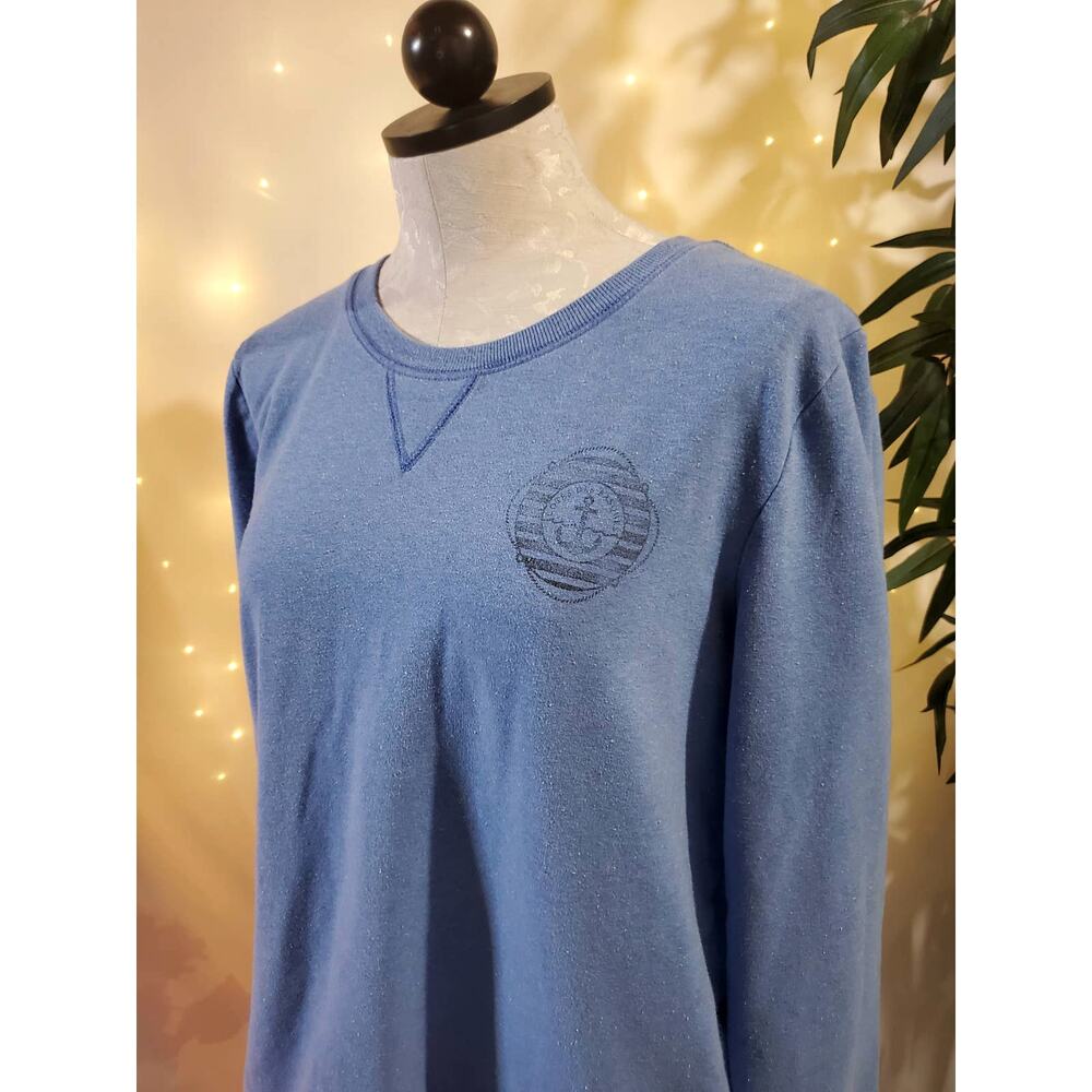 Talbots Women's L Nautical Anchor Confetti Speckled Crew Neck Blue Sweatshirt - Picture 2 of 10